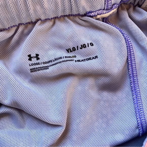 Under Armour Girls Running Shorts Youth Large Purple Folderover Waist Loose Fit - Picture 11 of 11